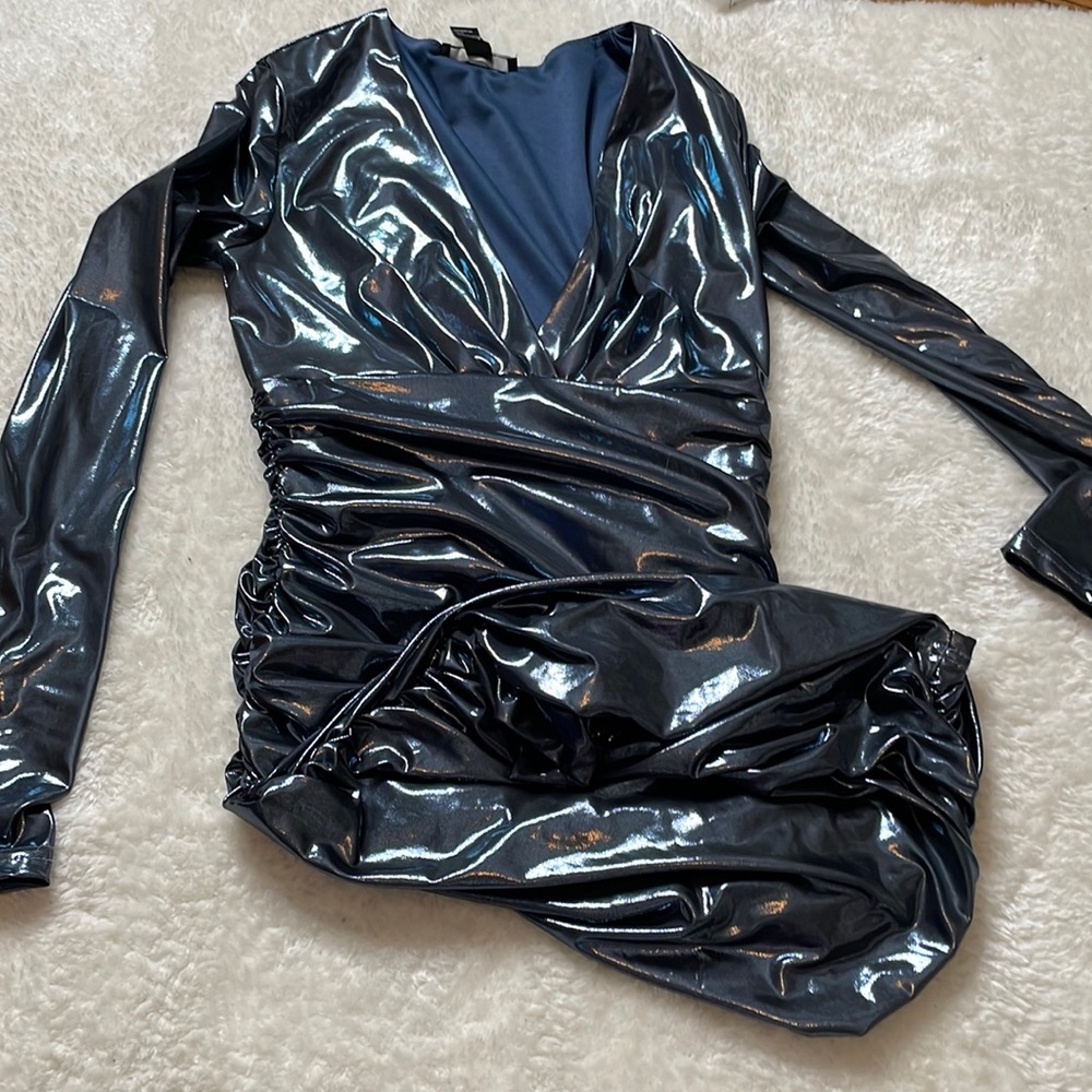 Forever 21 blue metallic runched dress size small